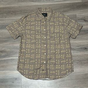 Rails Men's Medium Button Up Shirt Carson Bali Batik Brown Linen Blend Collared